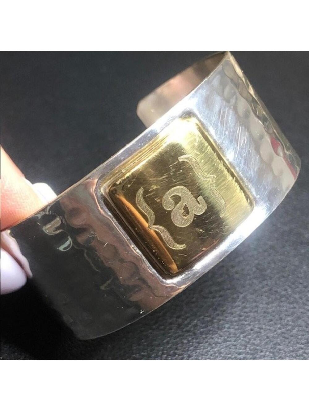 B2251 Rustic Cuff Two Tone Hammered Cuff Bracelet Initial A Engraved Plaque